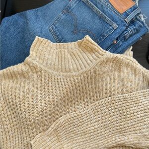 ABLE Organic Cotton Ribbed Mock Neck Sweater Beige Size 1 Small